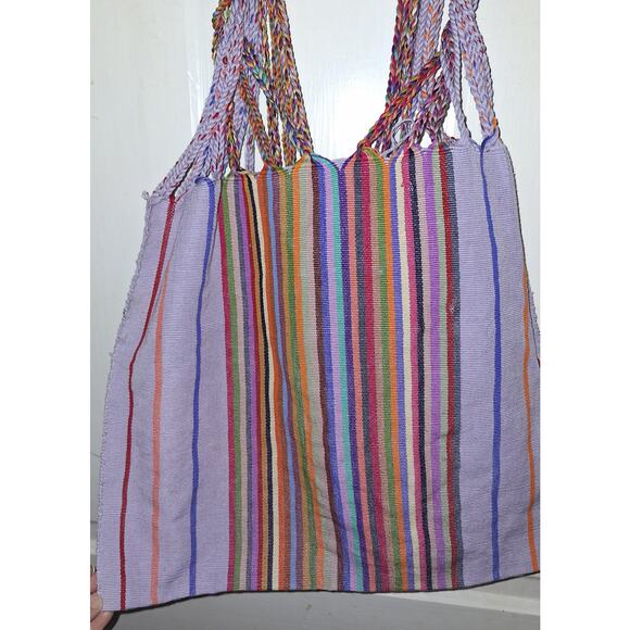 Handmade Purple & Multicolored Reusable Tote Bag Purse Boho Festival Grocery - Picture 1 of 5